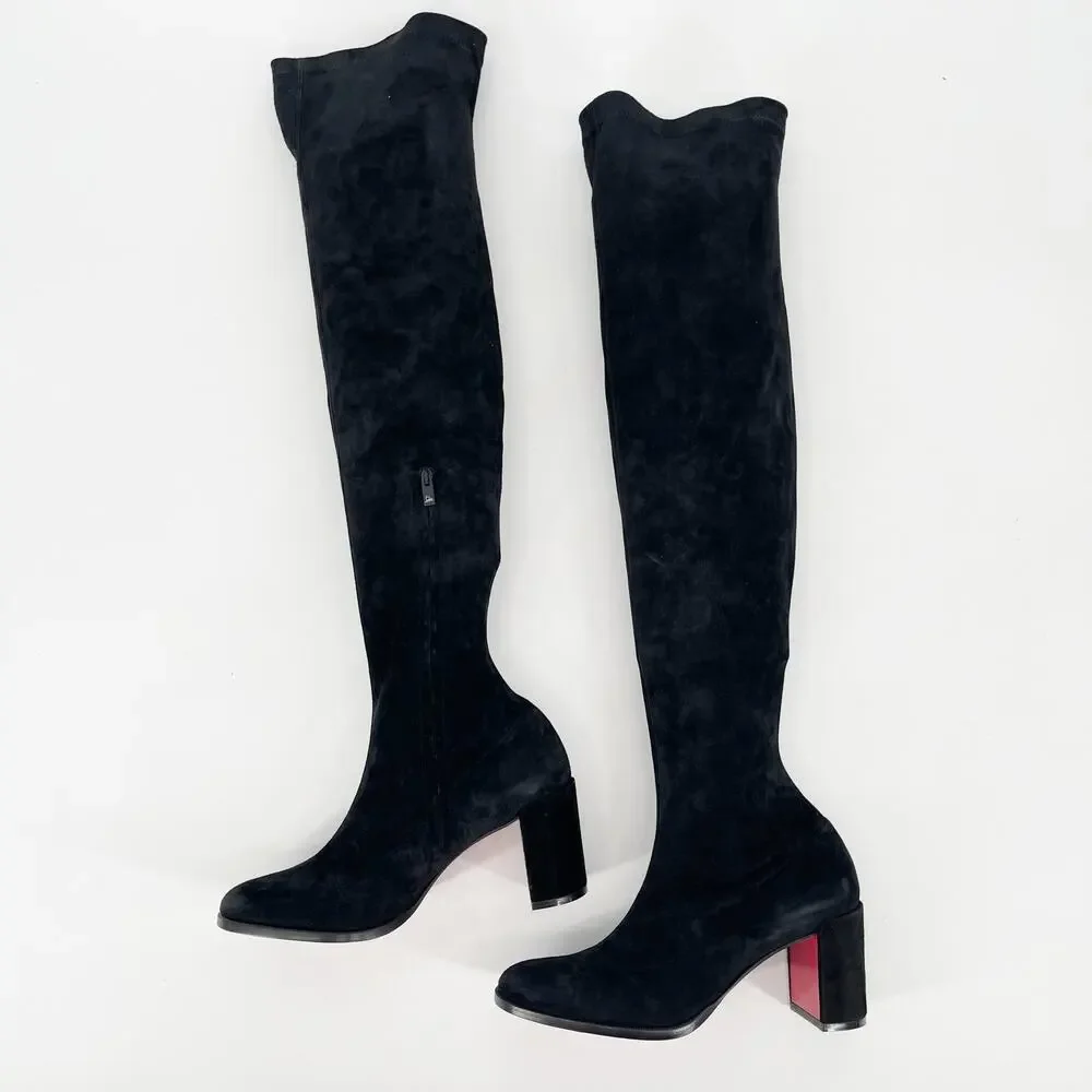 Christian Louboutin Stretchadoxa Black Over the Knee Block Heel Boots EU 36.5 - Picture 4 of 12